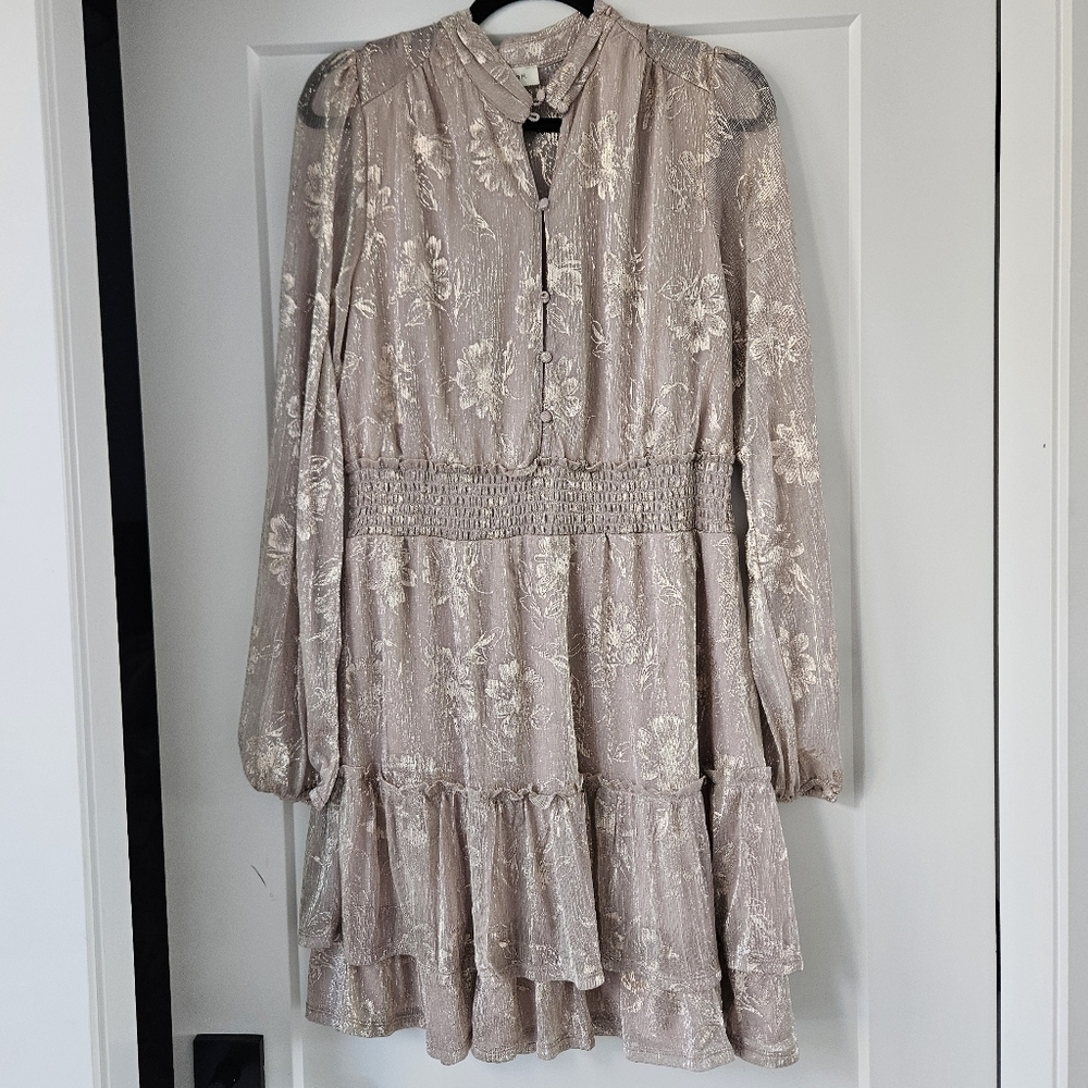 Elegant Floral Long Sleeve Mini Dress